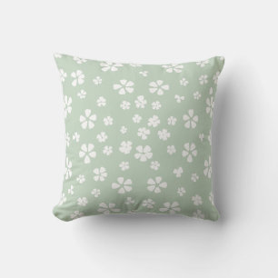 Boho modern white wildflower mist green cushion