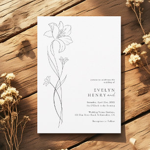 Boho Modern Wildflower Drawing Line Art Wedding Invitation