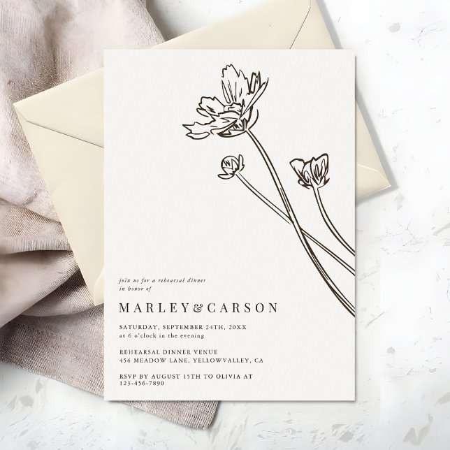 Boho Modern Wildflower Wedding Rehearsal Dinner Invitation (Creator Uploaded)