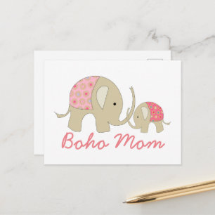 Boho Mom, Pink Elephant Postcard