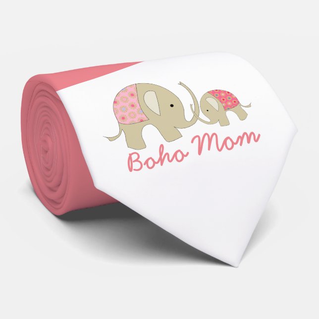 Boho Mom, Pink Elephant Tie (Rolled)