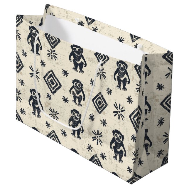 Boho Monkey Jungle Safari Pattern (2) Large Gift Bag (Front Angled)