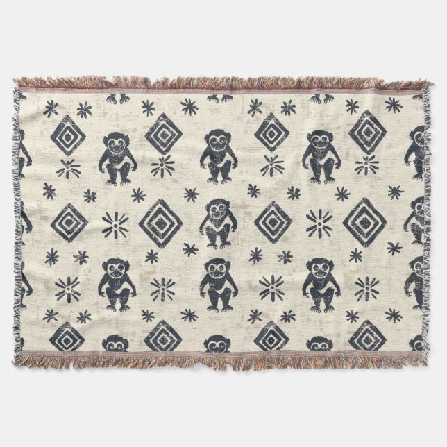 Boho Monkey Jungle Safari Pattern (2) Throw Blanket (Front)