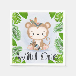 Boho Monkey Wild One Birthday Party Napkin