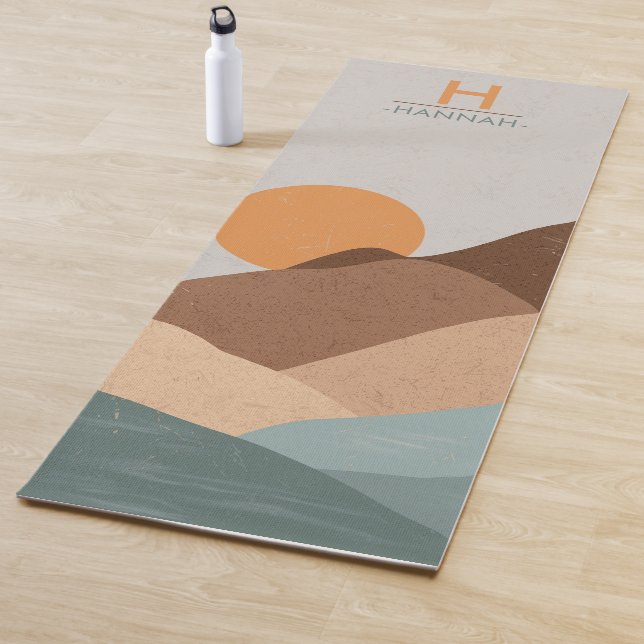 Boho Monogram Abstract Sun Mountains Modern Yoga Mat (In Situ)