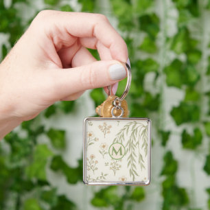 Boho Monogram Cottagecore Gift Key Ring