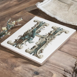 Boho Monogram Initial H Ceramic Tile