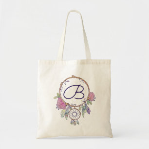 Boho Monogram Watercolor Dreamcatcher Tote Bag