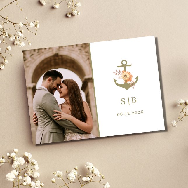 Boho Monogram Wedding Photo Thank You  (Boho Nautical Photo Wedding Thank You Cards)