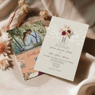 Boho Monogram Wedding QR Code Invitation