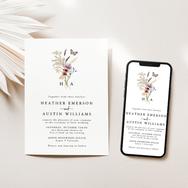 Boho Monogrammed Wedding Invitation (Creator Uploaded)