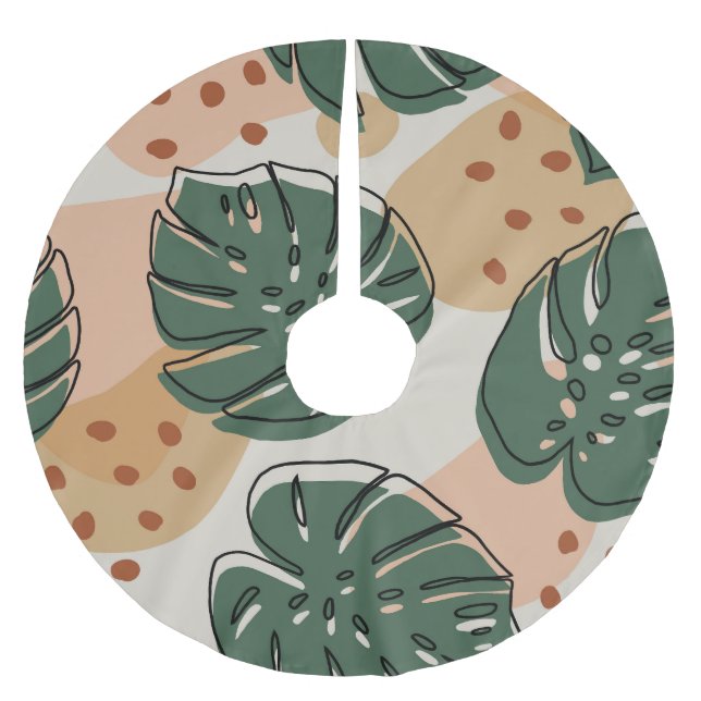Boho monstera: abstract tropical pattern brushed polyester tree skirt (Front)