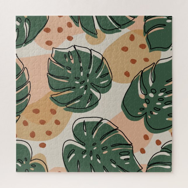 Boho monstera: abstract tropical pattern jigsaw puzzle (Vertical)