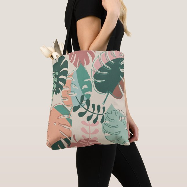 Boho Monstera Tote Bag (Close Up)