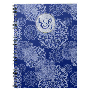 Boho Moody Blues Mandalas Monogrammed Notebook
