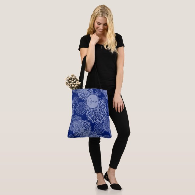 Boho Moody Blues Mandalas Tote Bag (On Model)