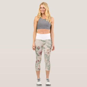 Boho Moody Botanical Watercolor Floral Pattern Capri Leggings
