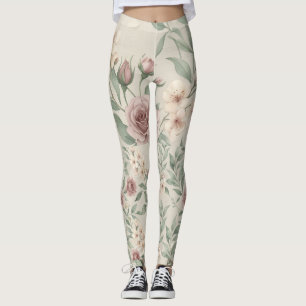 Boho Moody Botanical Watercolor Floral Pattern Leggings