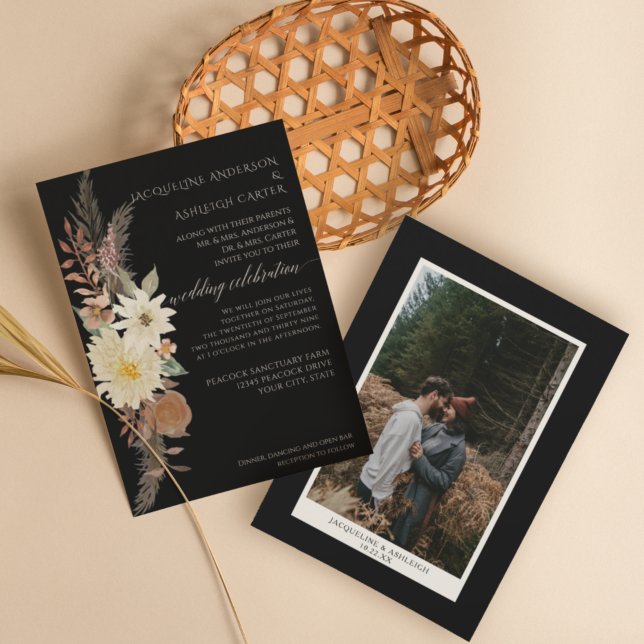 BOHO Moody Fall Floral Pampas Grass Watercolor Invitation (Creator Uploaded)