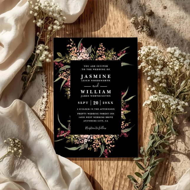 Boho Moody Romance Floral QR Code Wedding Invitation (Creator Uploaded)