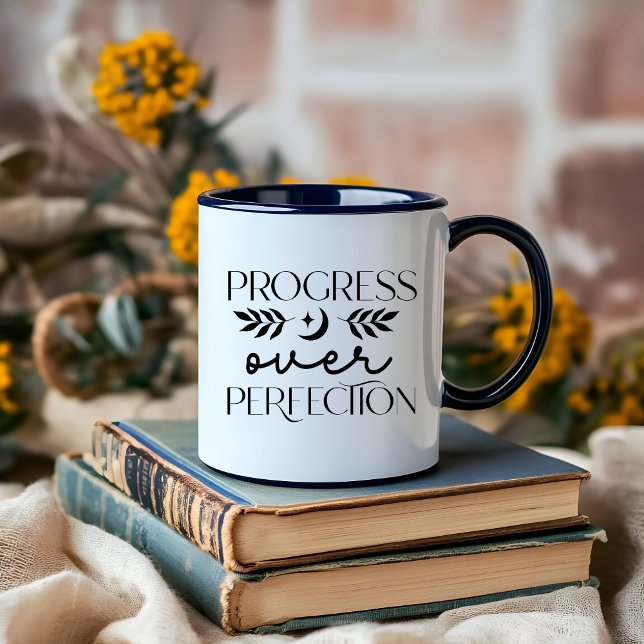 Boho Moon Black and White minimalist celestial  Mug (progress over perfection   celestial black and white mug)