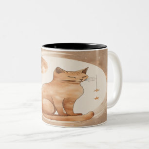 Boho Moon Cat Design Two-Tone Coffee Mug