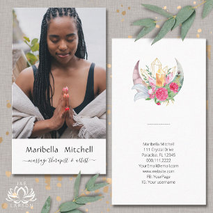 Boho Moon Crystals Feathers Flower Vertical Photo Business Card