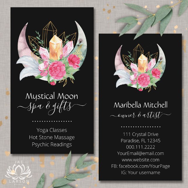 Boho Moon Crystals Feathers Flowers Business Card (Creator Uploaded)