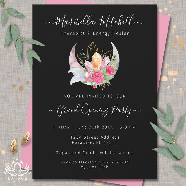Boho Moon Crystals Feathers Flowers Business Event Invitation (Creator Uploaded)