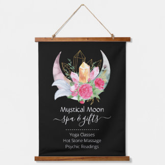 Boho Moon Crystals Feathers Flowers  Hanging Tapestry