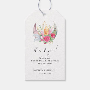 Boho Moon Crystals Feathers Pink Flowers Wedding Gift Tags