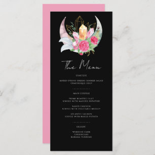 Boho Moon Crystals Feathers Pink Flowers Wedding  Menu