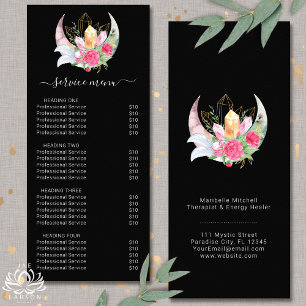Boho Moon Crystals Feathers Services Price List Rack Card