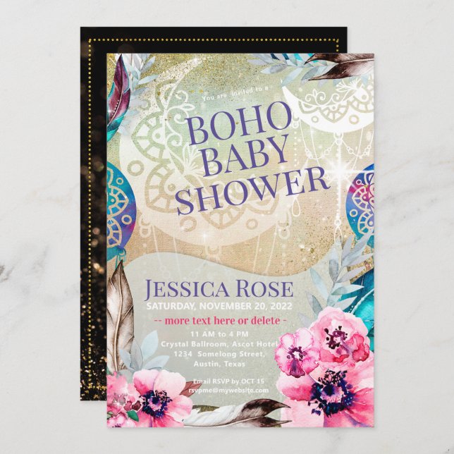 Boho Moon Mama Baby Shower Invitation (Front/Back)