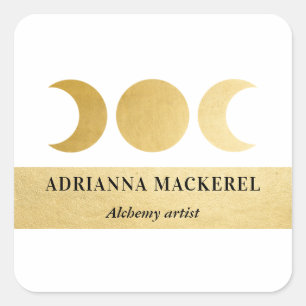 Boho Moon Phase Faux Gold Foil Modern  Square Sticker