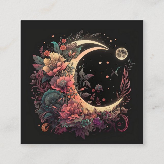 Boho Moon Square Business Card (Front)