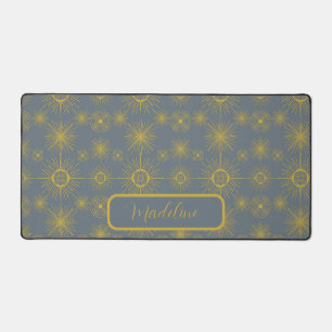 Boho Moon Stars Sun Dusty Blue Pattern Desk Mat