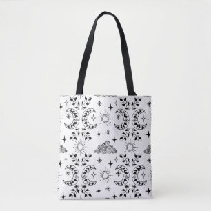 Boho Moon & Sun Tote Bag – Black and White
