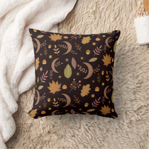 Boho Moon with autumn leaves pattern Cushion