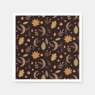 Boho Moon with autumn leaves pattern  Napkin