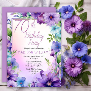 Boho Morning Glories Floral 70th Birthday Party Invitation