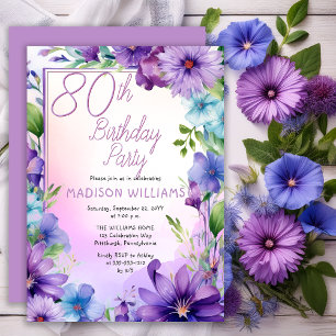 Boho Morning Glories Floral 80th Birthday Party Invitation