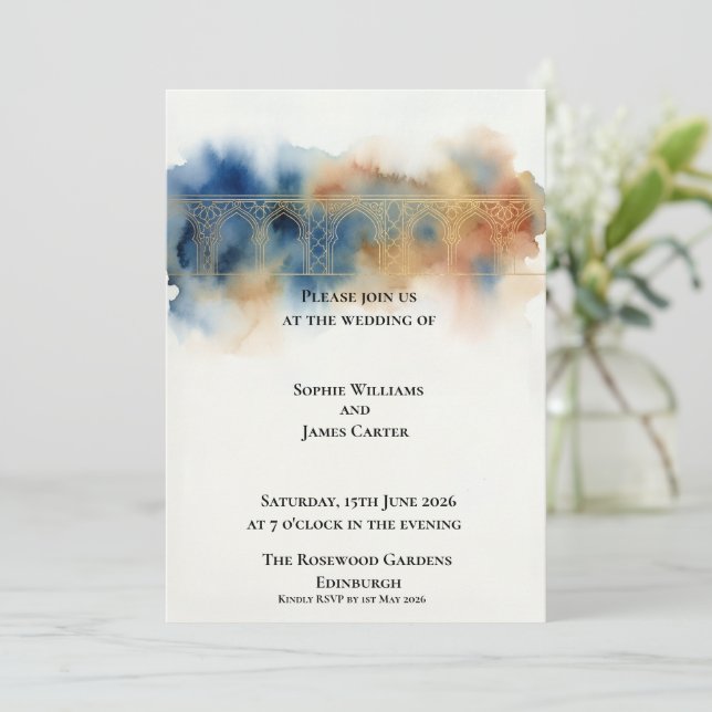Boho Moroccan Arch Wedding Invitation (Standing Front)