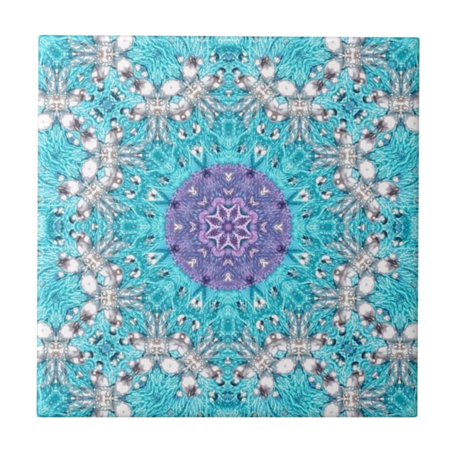 Boho Moroccan Embroidery turquoise blue bohemian Ceramic Tile (Front)
