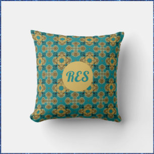 Boho Moroccan Tile Inspired Monogram Cushion