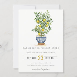 Boho Moroccan Watercolor Yellow Lemon Tree Wedding Invitation
