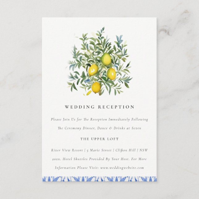 Boho Moroccan Yellow Lemon Tree Wedding Reception Enclosure Card (Front)