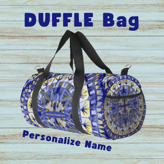 Boho Mosaic Mandala Tile Navy Blue - Duffle Bag