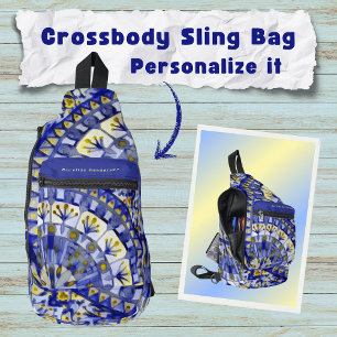 Boho Mosaic Mandala Tile Navy Blue Water - Sling Bag