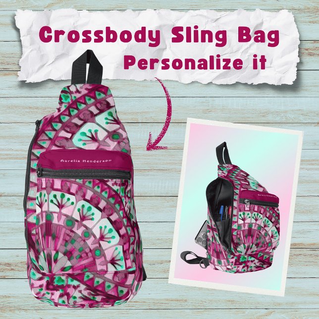 Boho Mosaic Mandala Tile Pink Berry -  Sling Bag (Creator Uploaded)